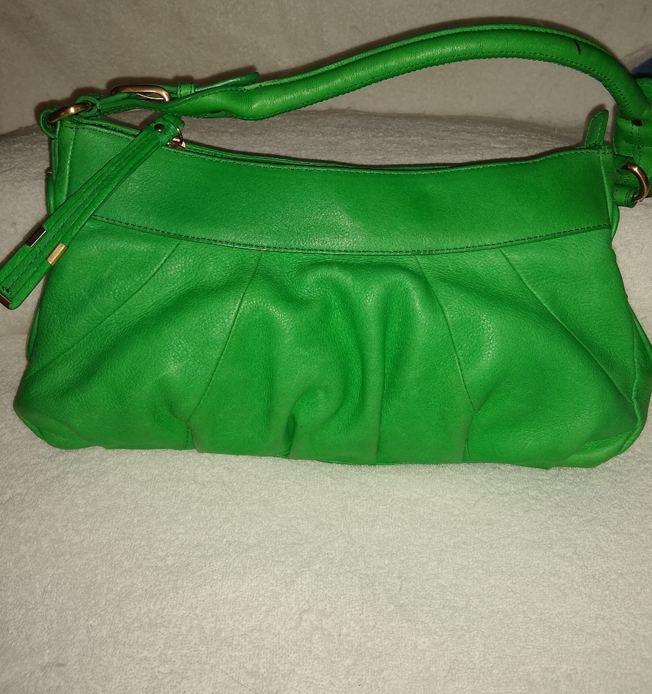 Bruce Makowsky green leather hobo bag.